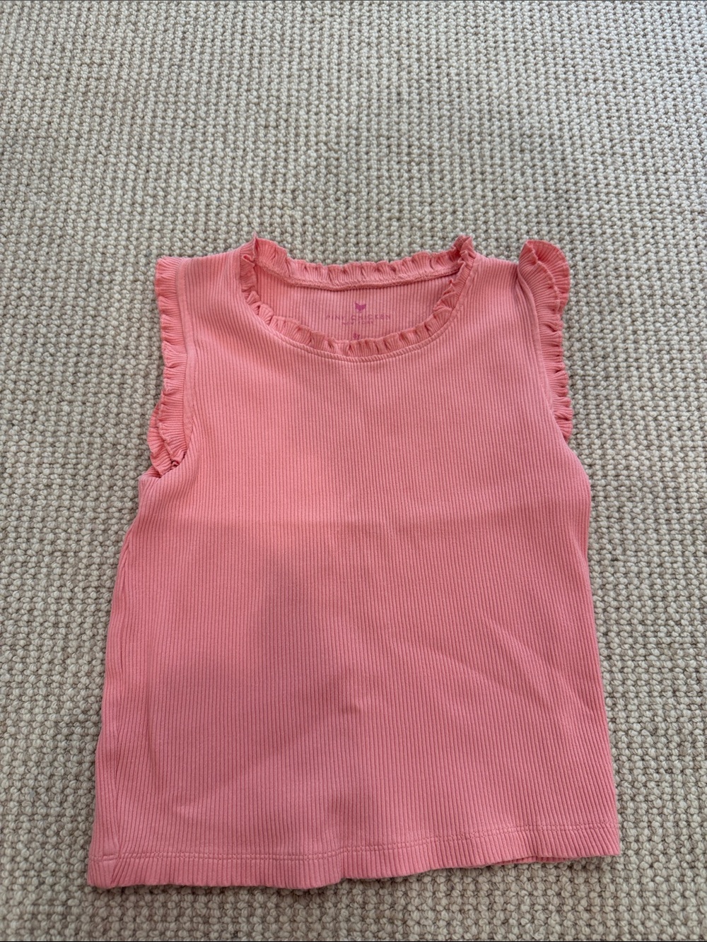 Pink Chicken Coral Pink Ribbed Ruffle Tank Top